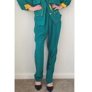 3/$20 Vintage 1980's Adam Douglass Adrianna Papell Teal Silk Tapered Pants M